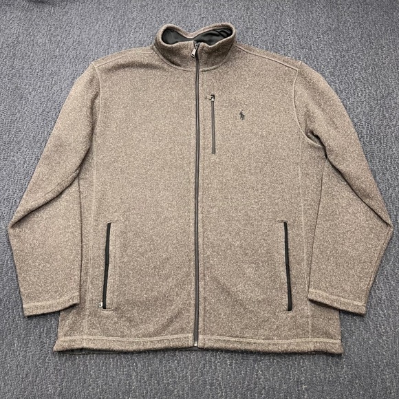 Polo Ralph Lauren Other - Polo Ralph Lauren Mens XLT Brown Heathered Full Zip Fleece Sweater Jacket Logo